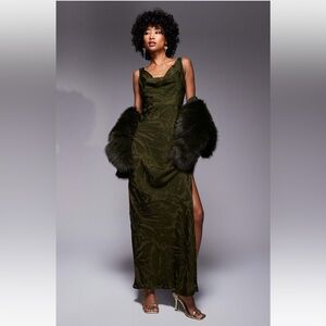 ASOS DESIGN contrast detailed cowl maxi dress in dark khaki